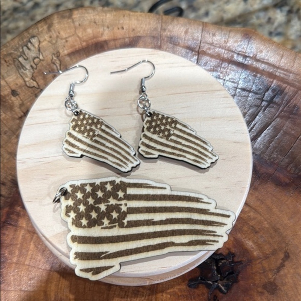 American Flag Earrings and Pendant Set